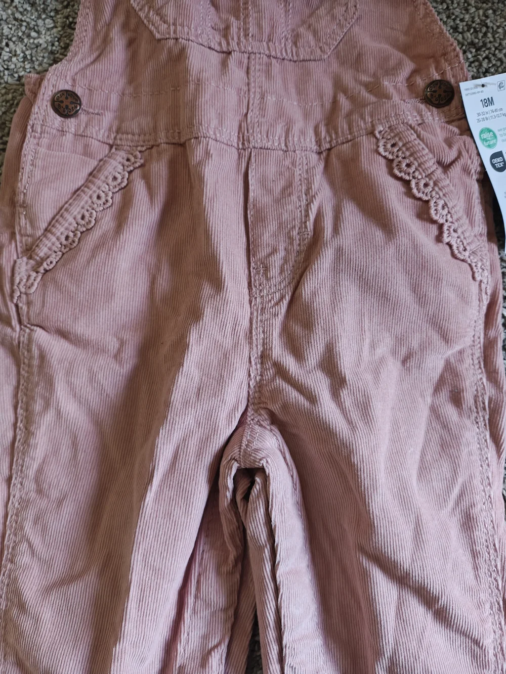 OshKosh B'gosh Corduroy Pink Toddler Lace-Trim Overalls Size 18 Mo